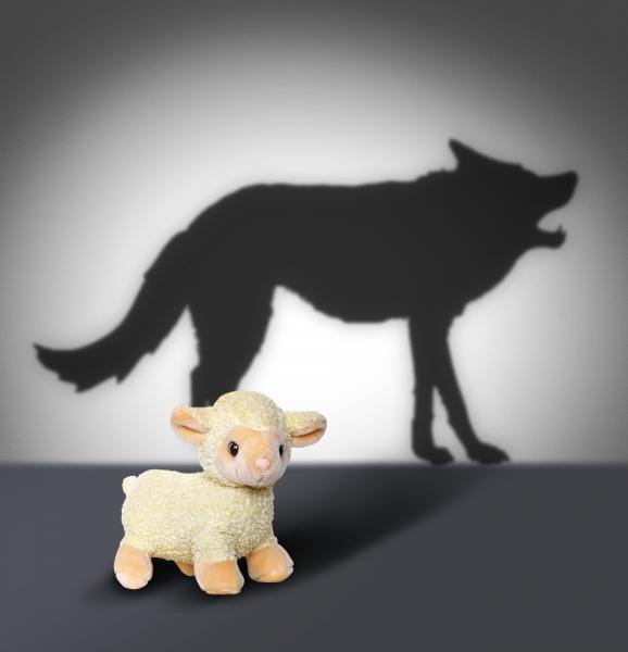 Shadow of a wolf and a toy lamb